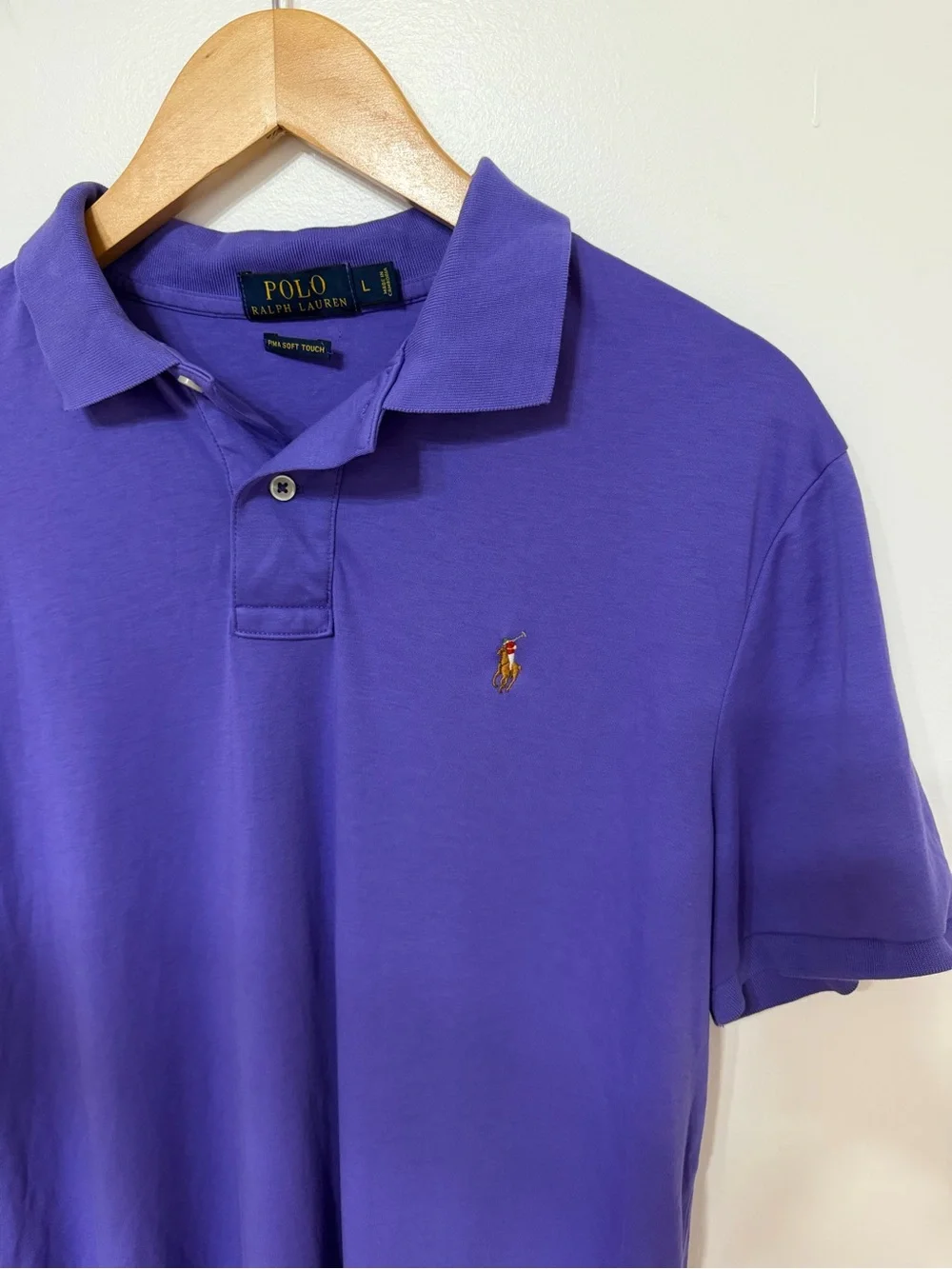Polo Ralph Lauren Pima Soft Touch Purple Polo Shirt Pony Flesh Logo Men’s L EUC